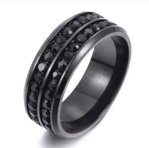 Black Stainless  steel Unisex Ring with Gemstone Detailing